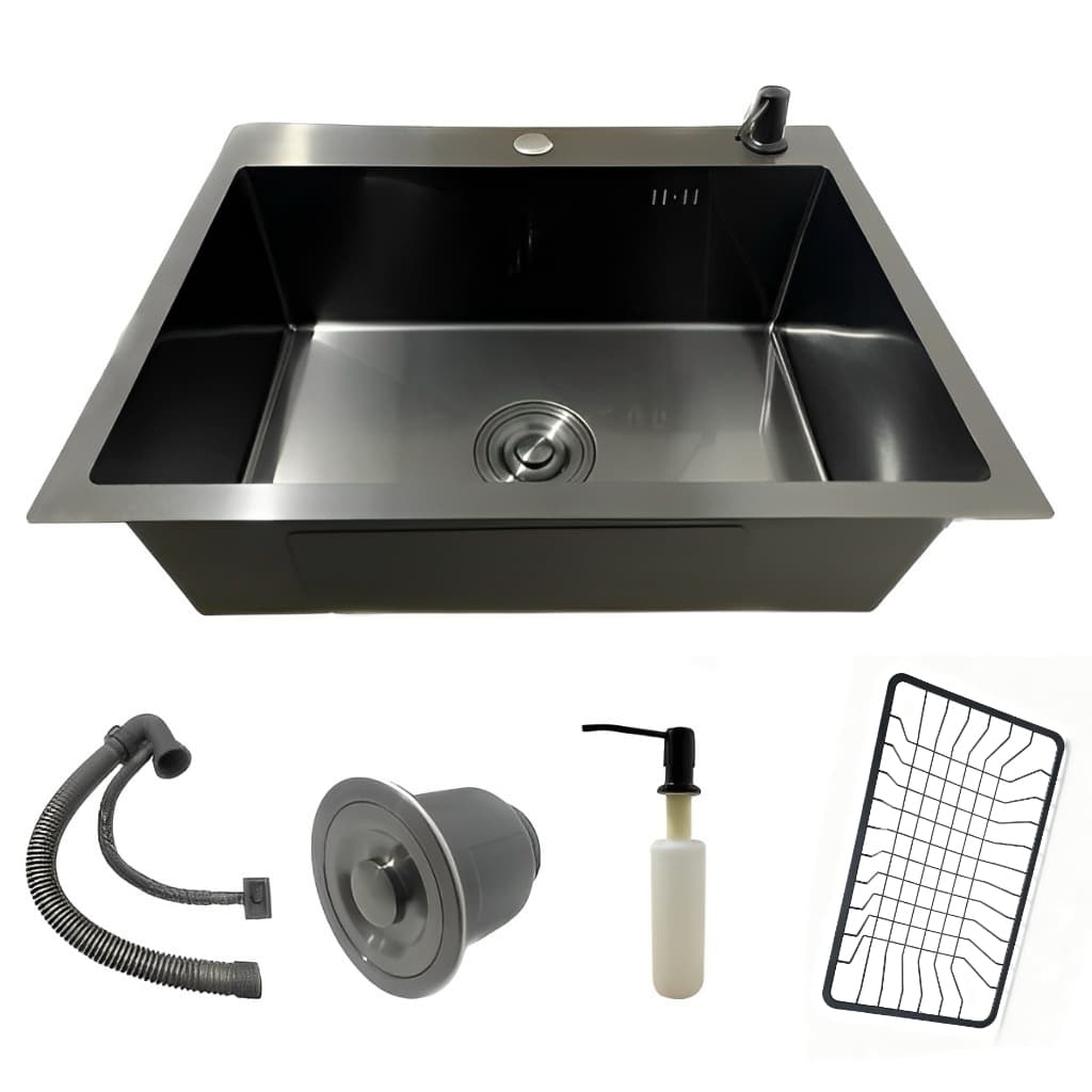 Cuba Pia Inox Preta Quadrada Gourmet Com Acessórios - Preto KGOLD