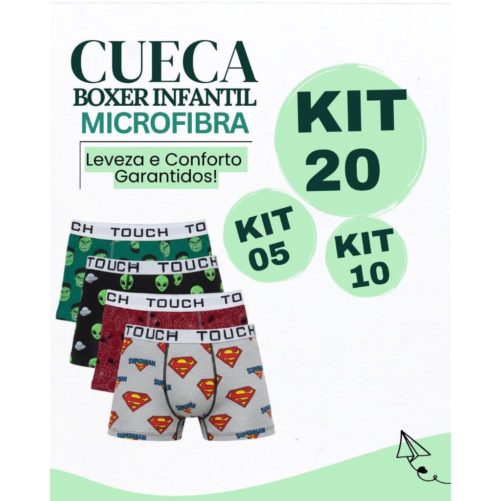 Kit 30, 20 e 10 Cuecas Box Boxer Microfibra Original Infantil Masculino Ultraleve