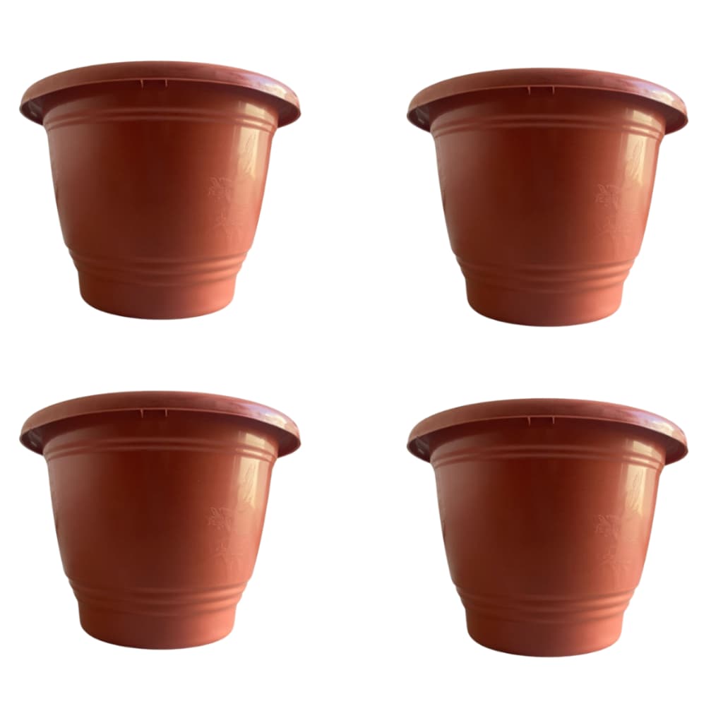 Kit 04 Vasos Grande Pote De Plástico Resistentes 9 Litros Para Orquídeas E Plantas Terracota e Preto
