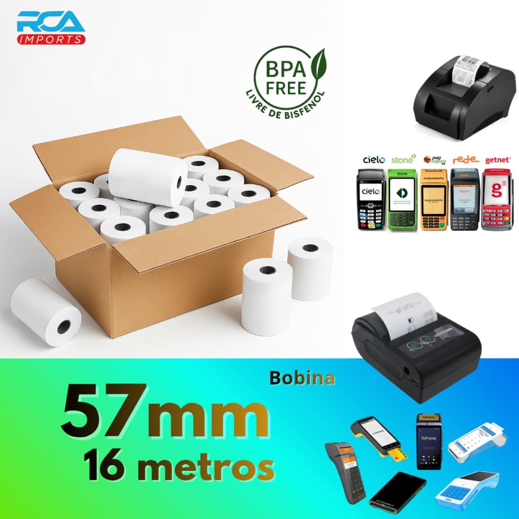 kit Bobinas Para Máquina de Cartão Crédito e Débito - BPA Free 57mm