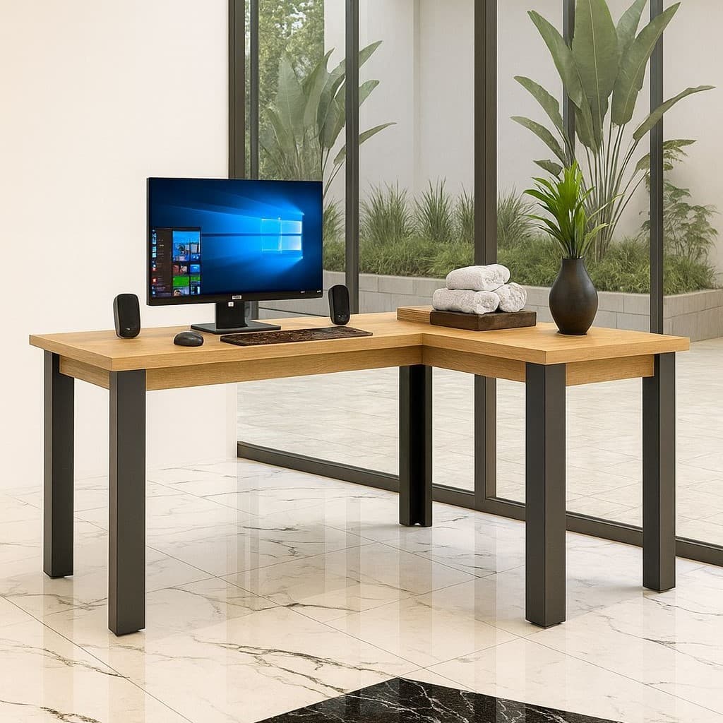 Mesa em L Industrial 110x110cm Escrivaninha Funcional para Estudos e Trabalho Industrial