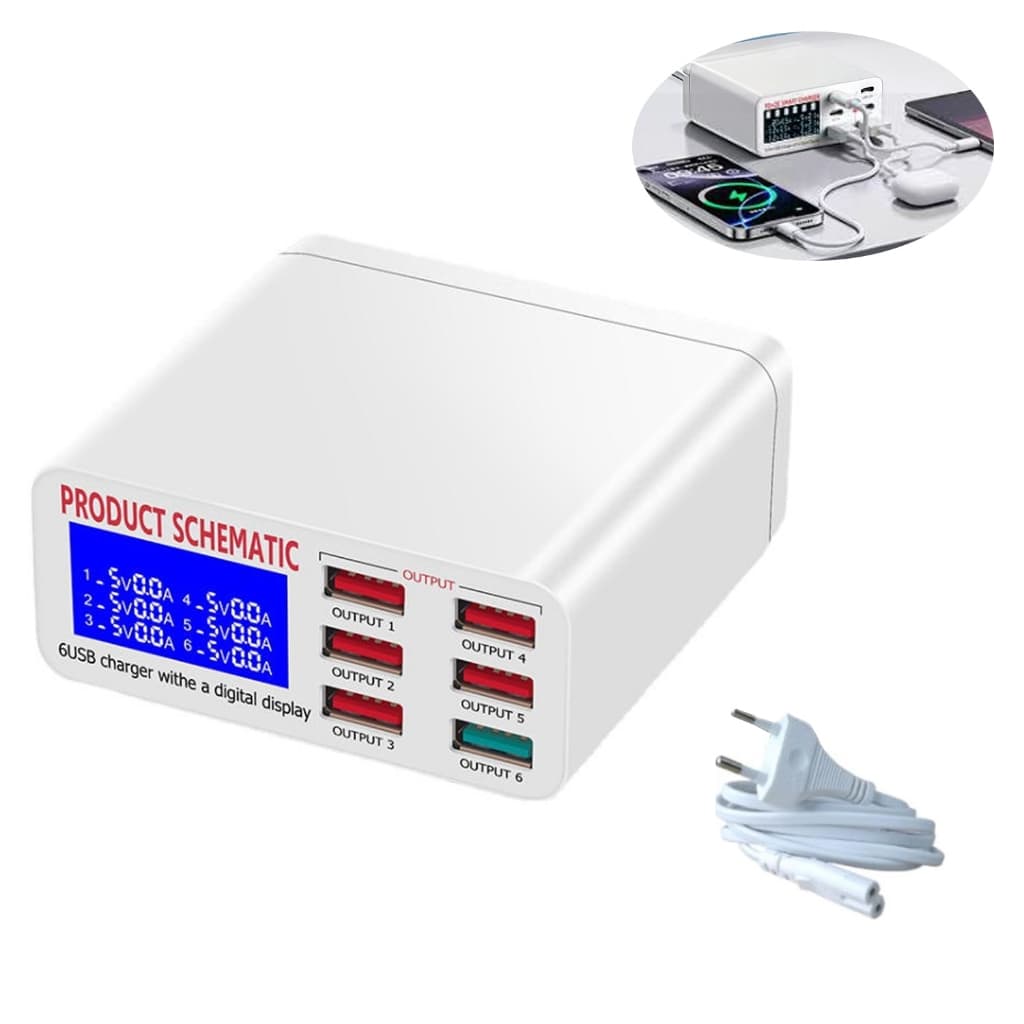 Carregador Inteligente 6 Portas Usb Fast Charger Quick 3.0 Profissional Display LED 40W Carregador