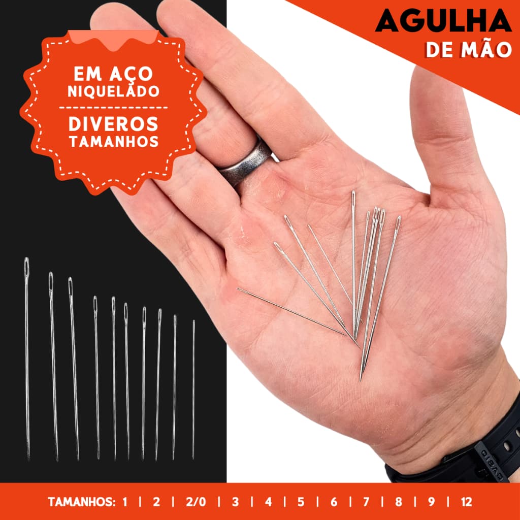 Agulha de Mão para Costura, com 100 Unidades -Ideal para Artesanato e Reparos - CRIAR
