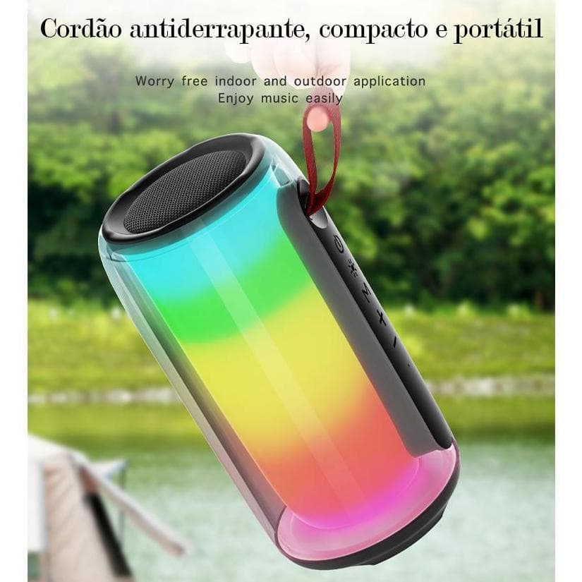 Caixa de Som Bluetooth Portátil Potente 1500mah LED RGB TWS FM USB/SD Estéreo para Festa Praia