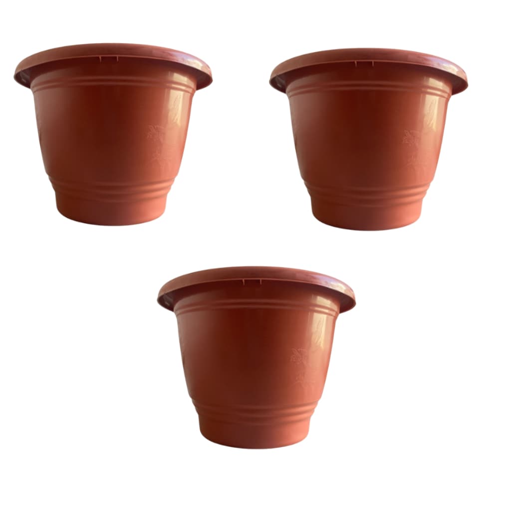 Kit 3 Vaso Flor Grande Pote De Plástico Resistentes 9L Para Orquídeas E Plantas Terracota e Preto