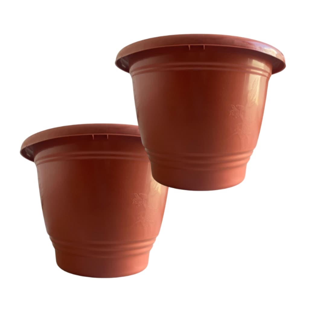 Kit 2 Vasos de Flor Plantas Pote De Plástico Resistentes 9 Litros Para Orquídeas Terracota e Preto