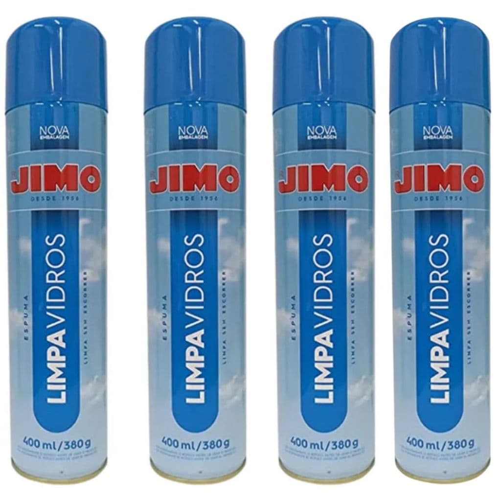 Kit c/4 Jimo Spray Limpa Vidros 400ml Espelho Espuma que Limpa Sem Manchar