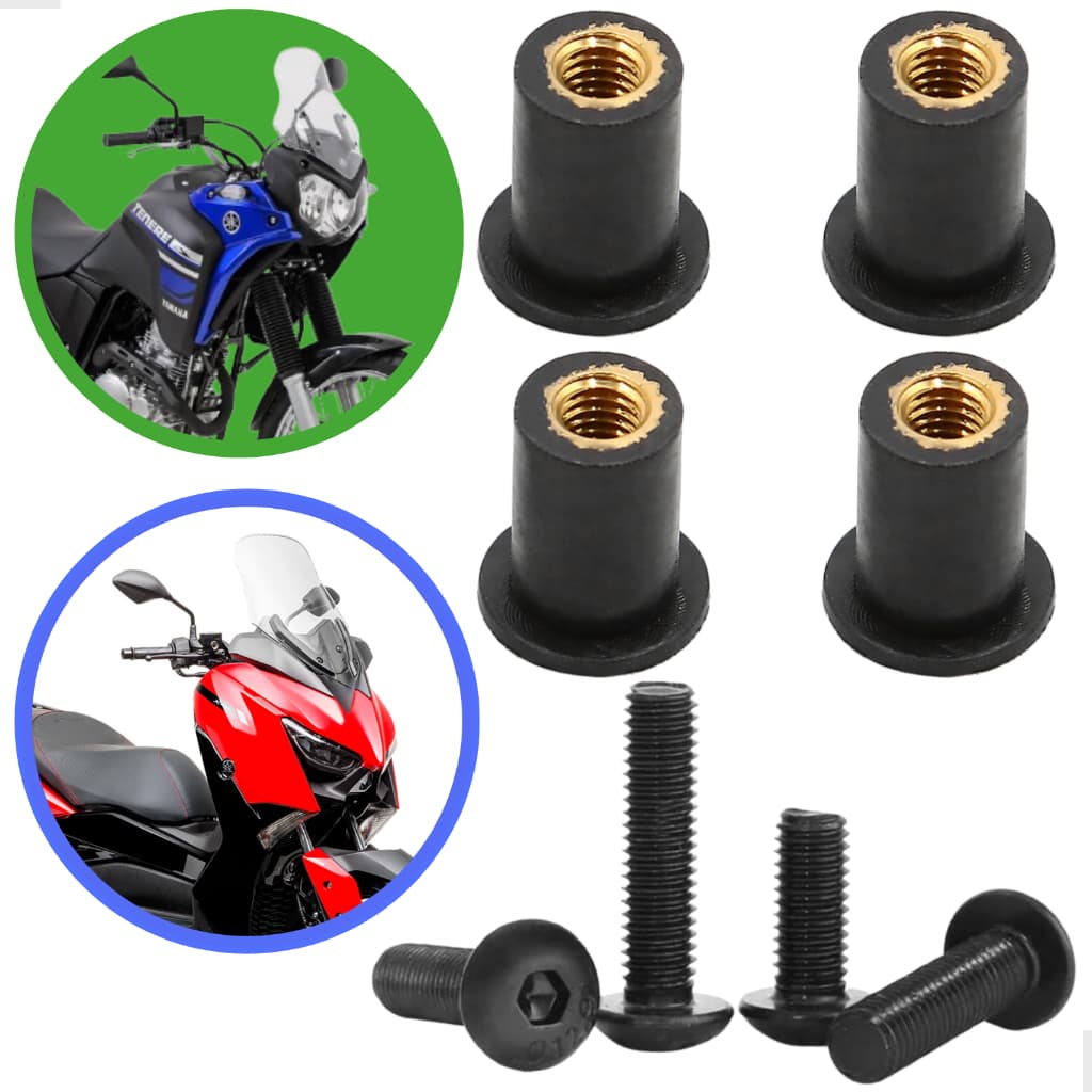 4x Parafusos Metal + 4x Buchas FZ25 F15 R15 Tenere 250 XT660 CB500x Ninja 250 Xmax Nmax Sahara 300