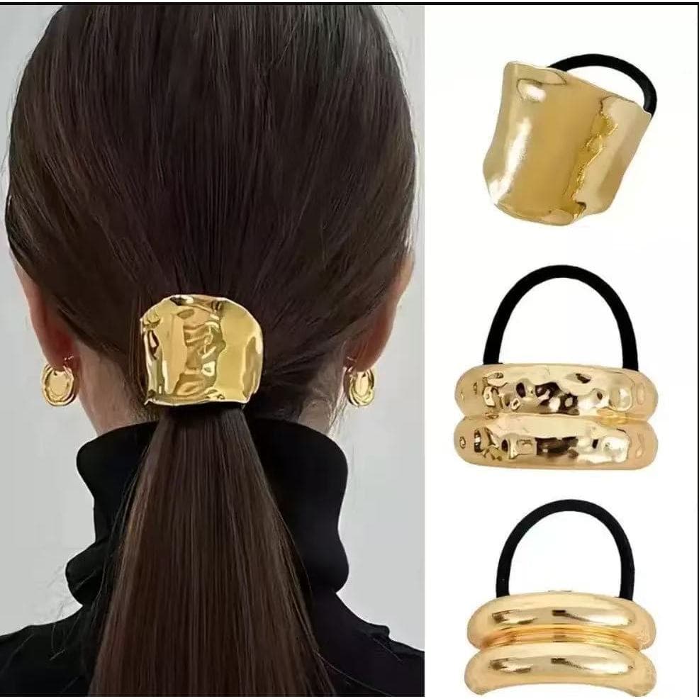Kit Presilha Com Moda Geométrica Metal Corda De Cabelo Alta Elástica Scrunchies Feminino