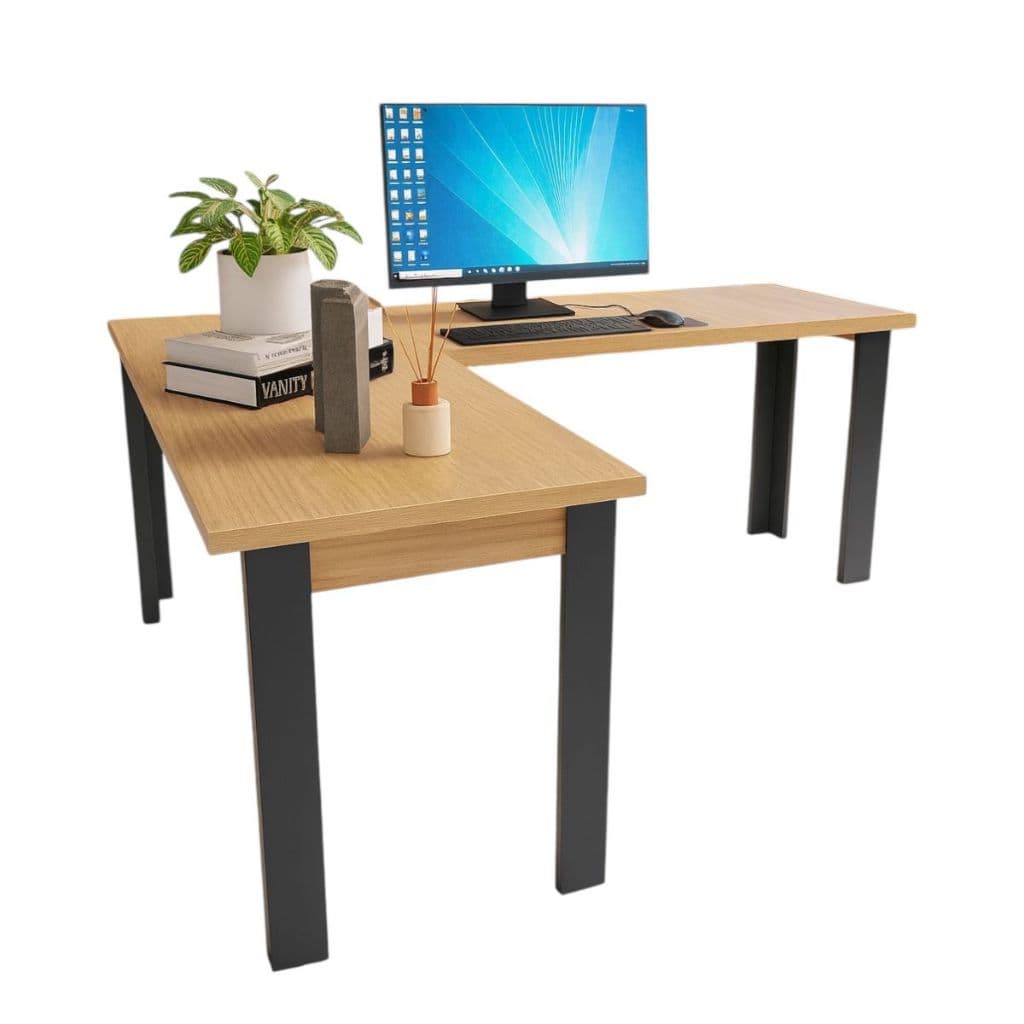 Mesa Industrial em L Escrivaninha de Madeira para Escritório e Home Office 110x110cm
