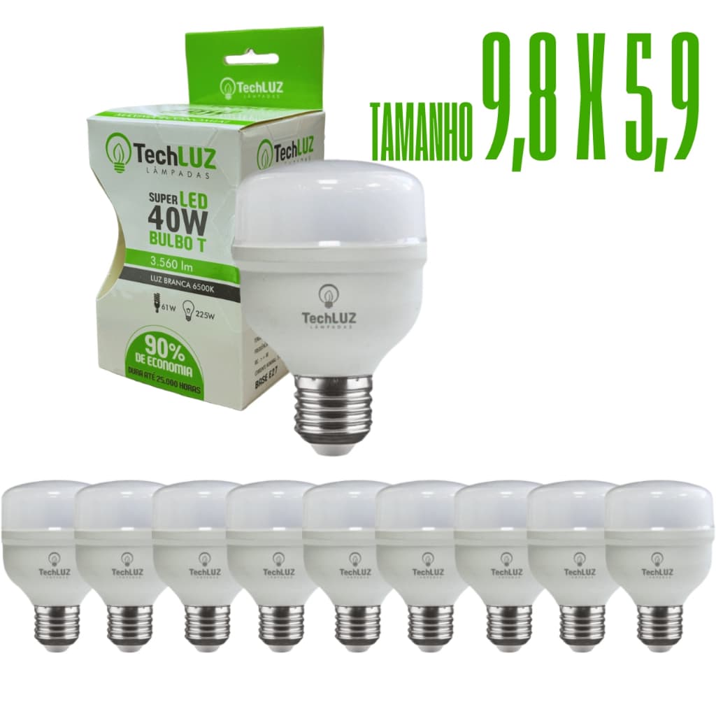 Kit 10 Lâmpadas Led 40W Bulbo 6500k Branco Frio (LUZ BRANCA) E27 Bivolt Inmetro Econômica