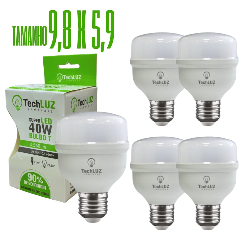 Kit 5 Lâmpadas Led 40W Bulbo 6500k Branco Frio (LUZ BRANCA) E27 Bivolt Inmetro Econômica