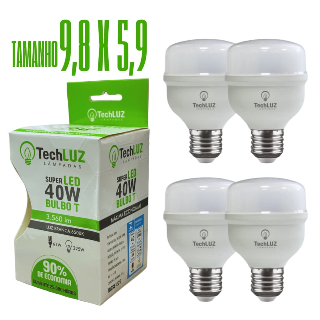 Kit 4 Lâmpadas Led 40W Bulbo 6500k Branco Frio (LUZ BRANCA) E27 Bivolt Inmetro Econômica