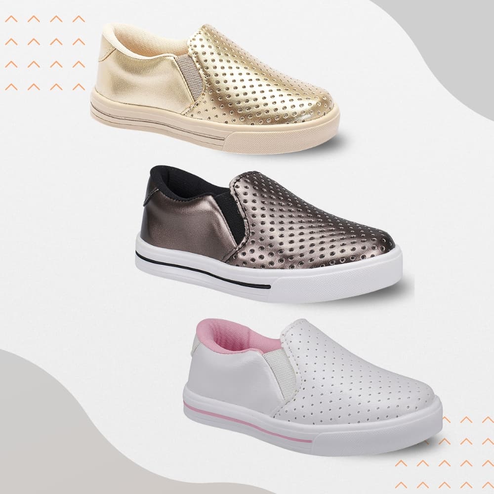 Tênis Infantil Menina Slip On Calce Fácil Conforto Estilo 22440 Pequito