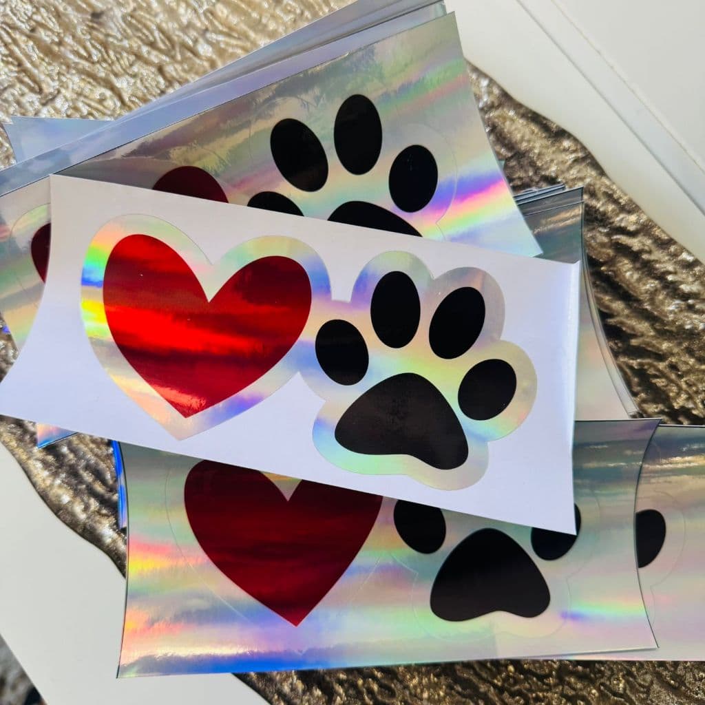 Kit 2 Adesivos Holográficos Amo Pet - Carro, Parede, Vidro, Madeira