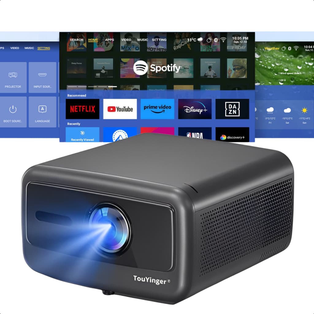 Projetor Touyinger Q12W Pro 2800 ANSI Lms Android 12 Bluetooth 5 Wifi 5g Ótica Selada LAN HDMI USB