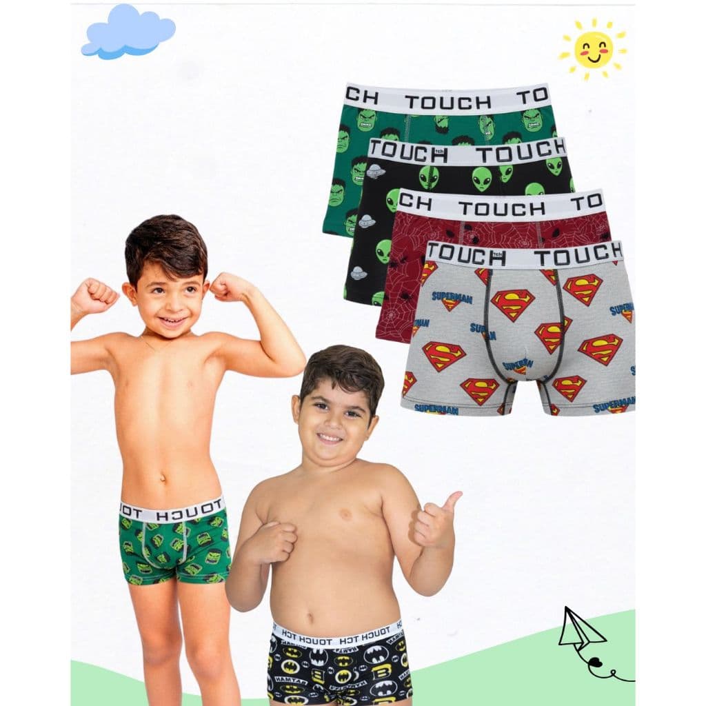 Kit 5 Cuecas Box Boxer Microfibra Original Infantil Juvenil Masculino Ultraleve