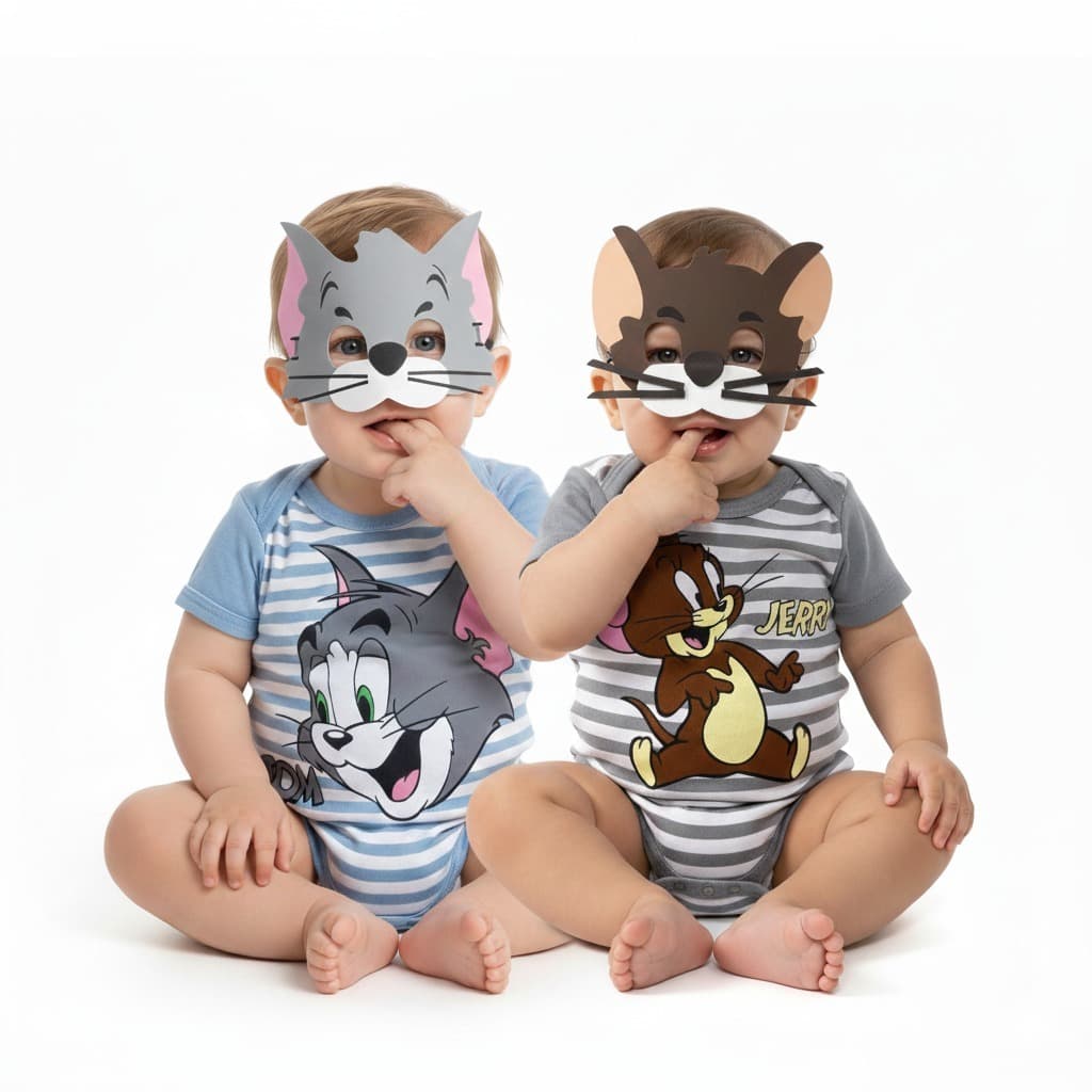 Body Bebe Menino Tom ou Jerry  + Mascara - Temático Mesversário