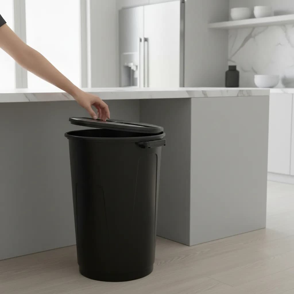 Lixeira Com Tampa Preta Cozinha E Área Externa 35l- Preto