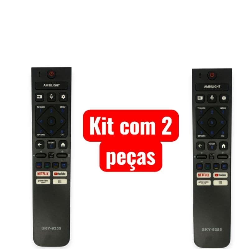 kit com 2 peças Controle Remoto compatível com TV's Philips 4k Ambilight Netflix/Youtube/Prime Video