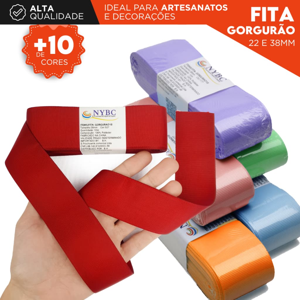 Fita Gorgurão 38mm com 10 Metros Colorida para Laços de Cabelo, Artesanato e Decoração - CRIAR