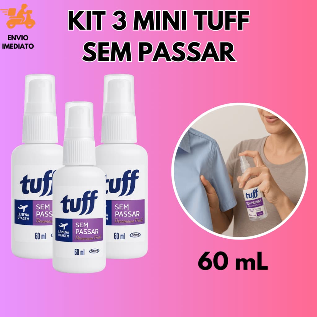 Kit 3 Tuff Sem Passar Para Viagens 60 ml Spray Desamassador Prático Para Roupas