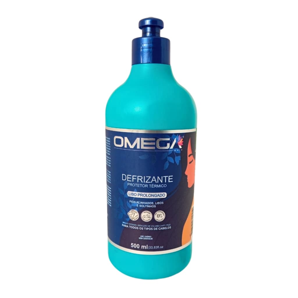 Creme Defrizante Protetor Térmico Liso Prolongado Anti Frizz 500ml Omega Hair