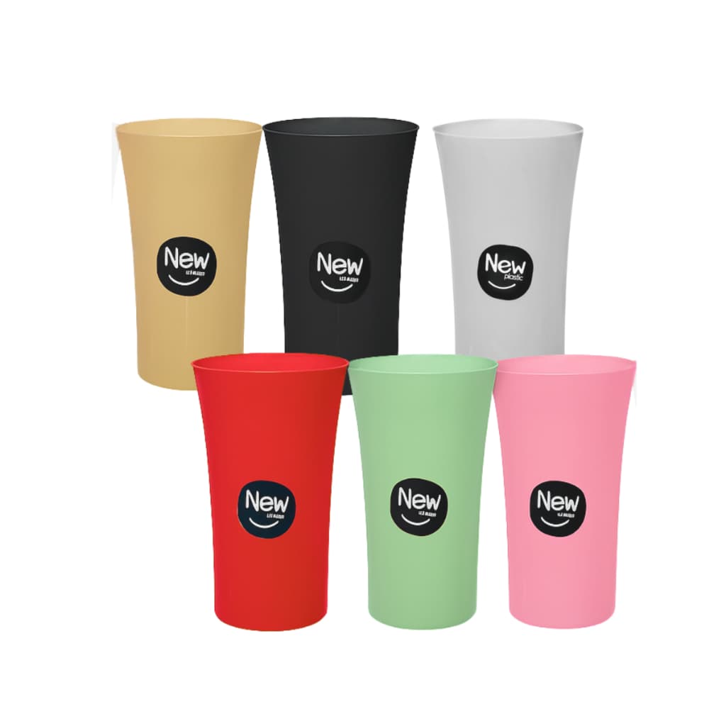 Kit 6 Copos Plástico Reutilizável 450ml NEW PLASTIC - Branco Preto Rosa Vermelho Verde
