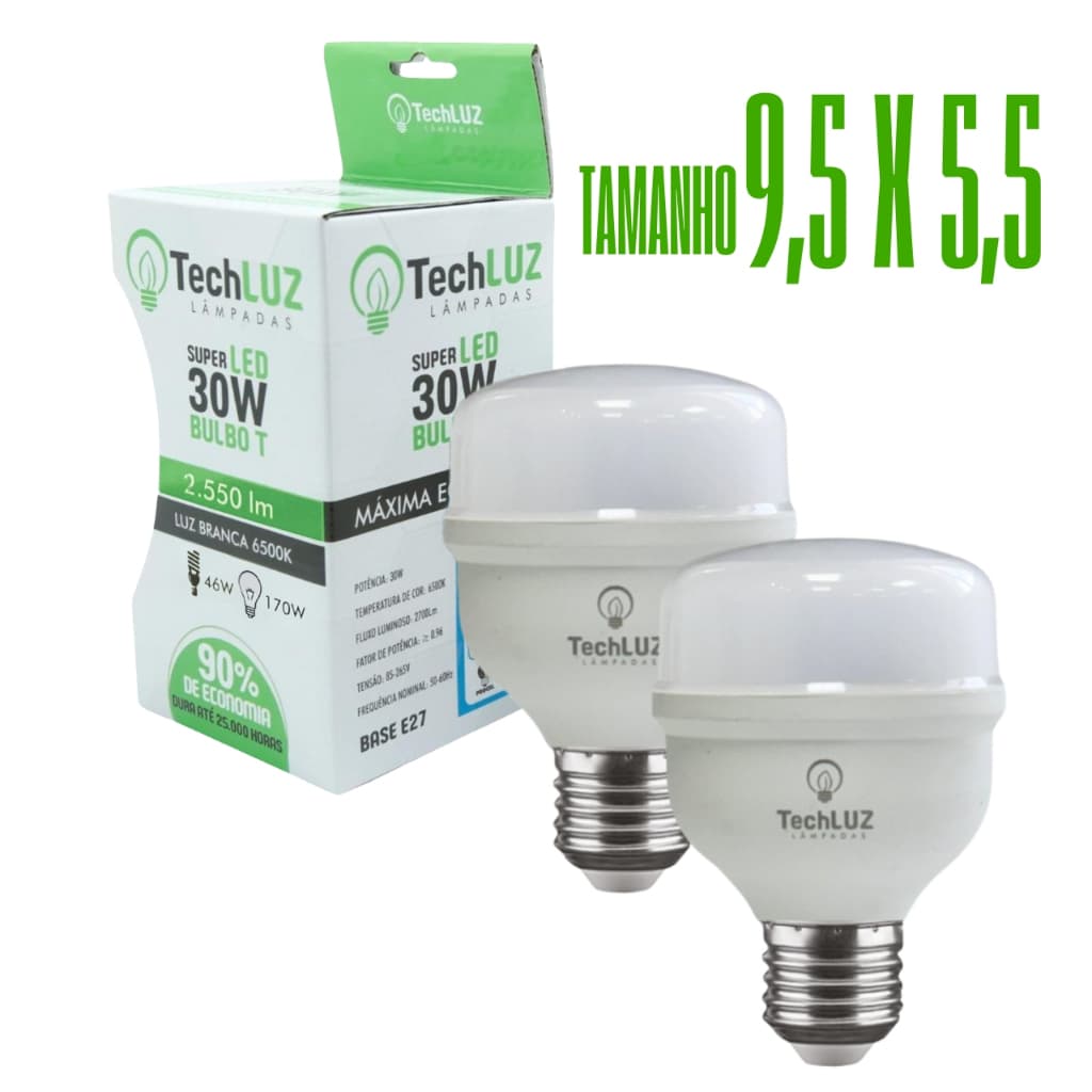 Kit 2 Lâmpadas Led 30W Bulbo 6500k Branco Frio (LUZ BRANCA) E27 Bivolt Inmetro Econômica
