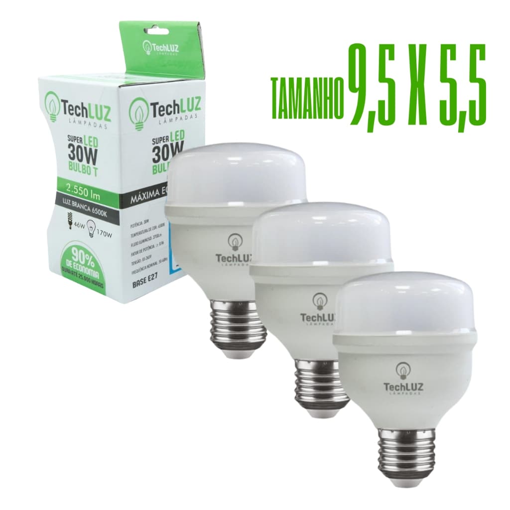 Kit 3 Lâmpadas Led 30W Bulbo 6500k Branco Frio (LUZ BRANCA) E27 Bivolt Inmetro Econômica