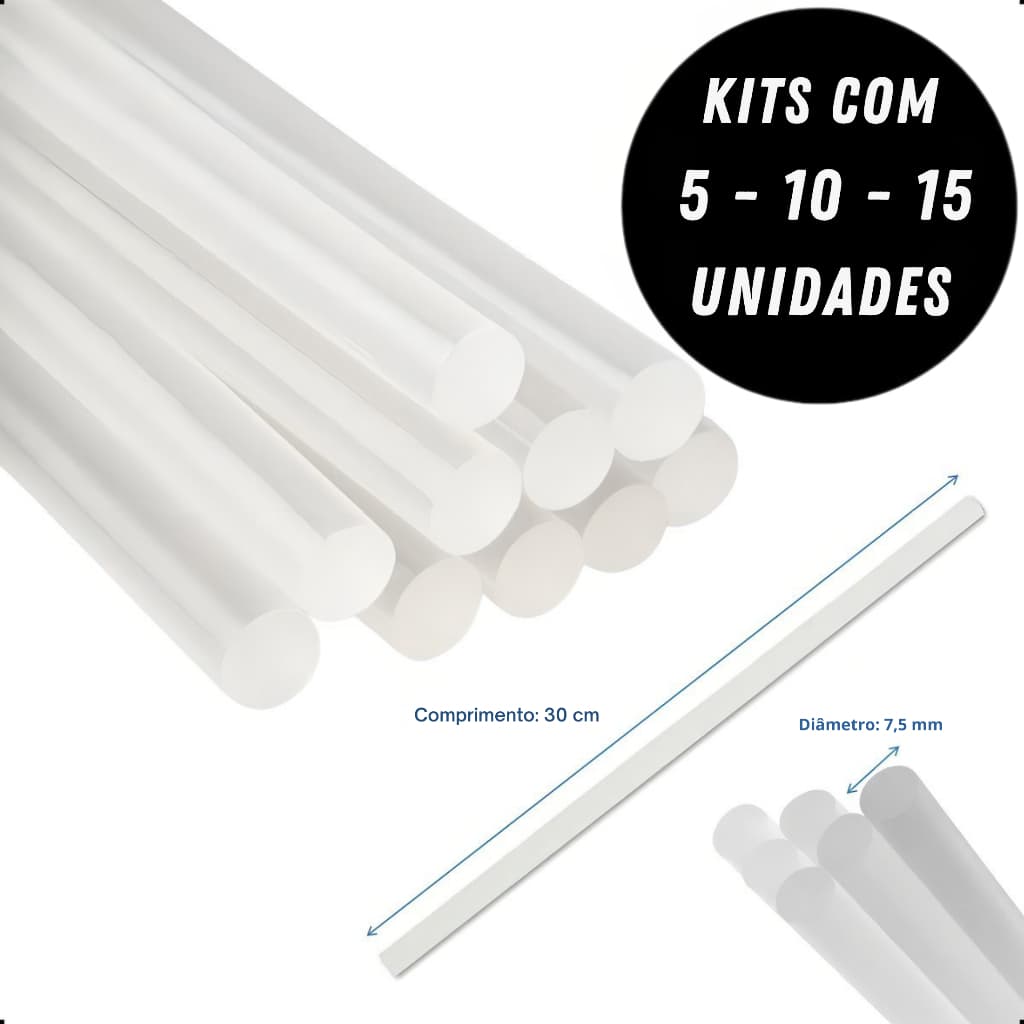 Bastão de Cola Quente Refil Super Transparente Fino 7mm Kits com 5, 10 ou 15 unid- Premium Artepunto