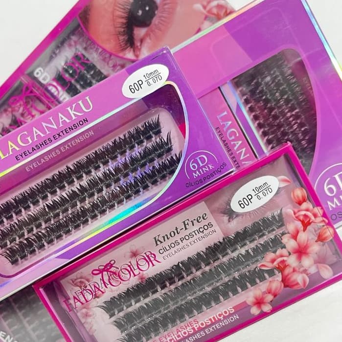 Cílios Tufos de seda 60 pelos  FADA COLOR/ LAGANAKU - curvatura D