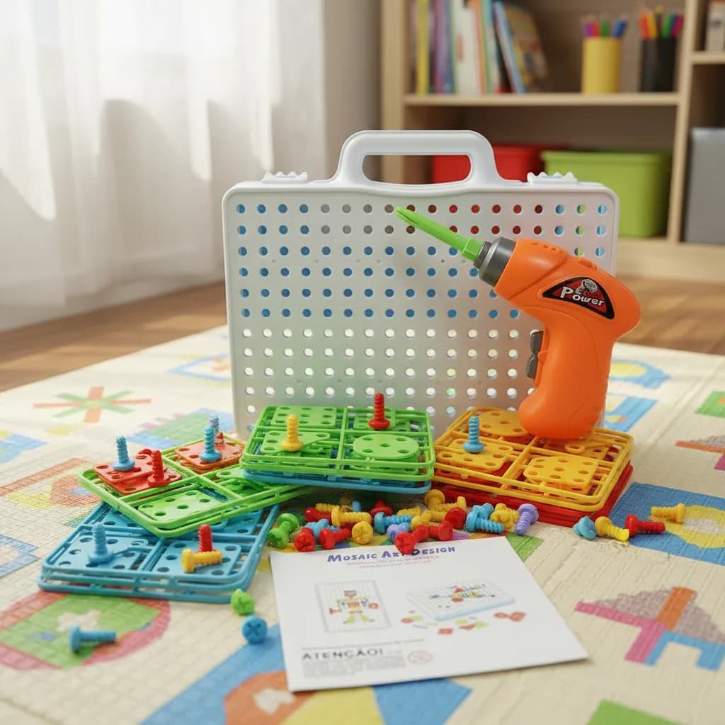 Brinquedo Educativo Montagem 106 Peças Com Parafusadeira  Infantil Criativo Blocos De Montar Kit Ferramenta