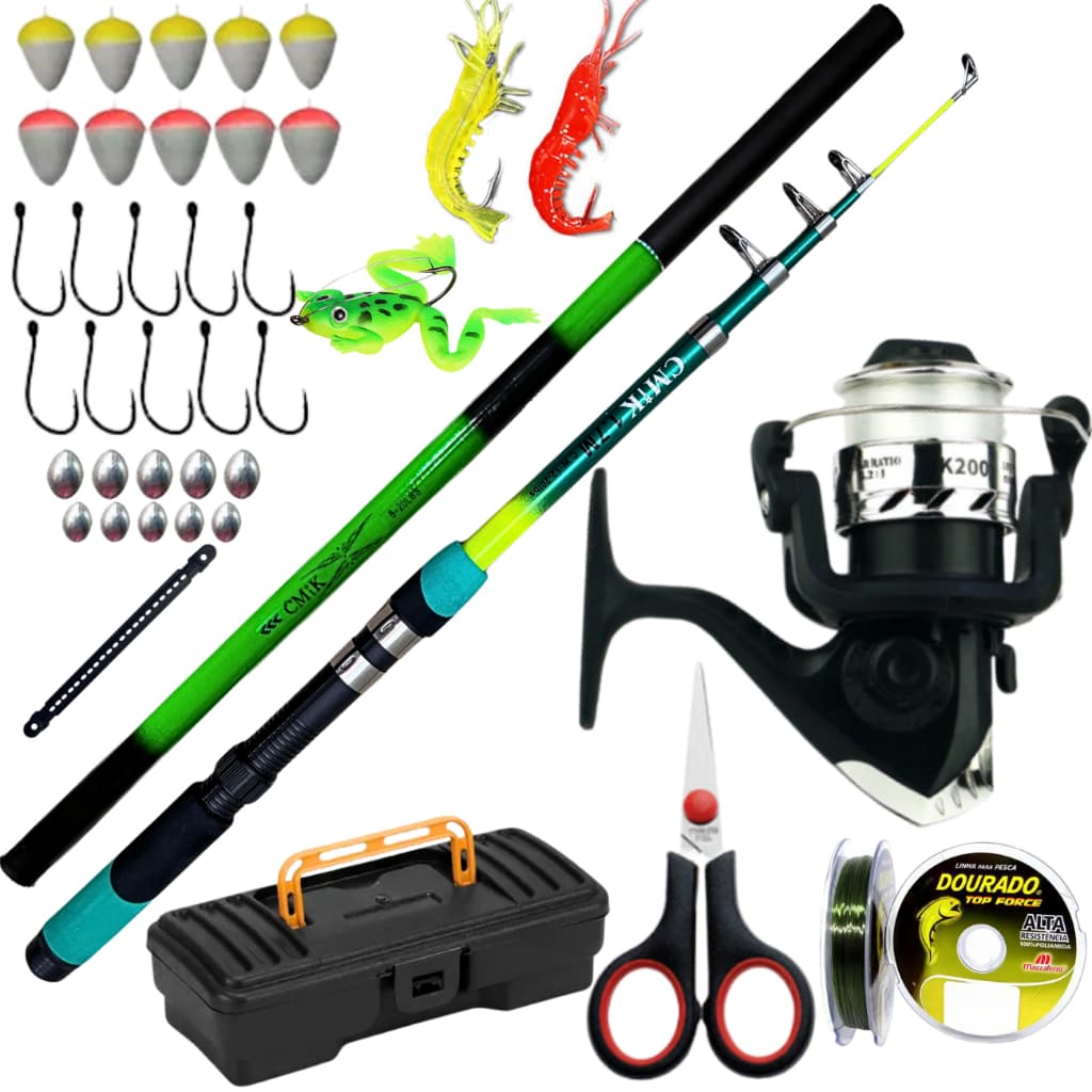 Kit Molinete de Pesca Vara Telescopica Mão 3,60 Caniço Presente Amigo Pai Marido Isca Artificial