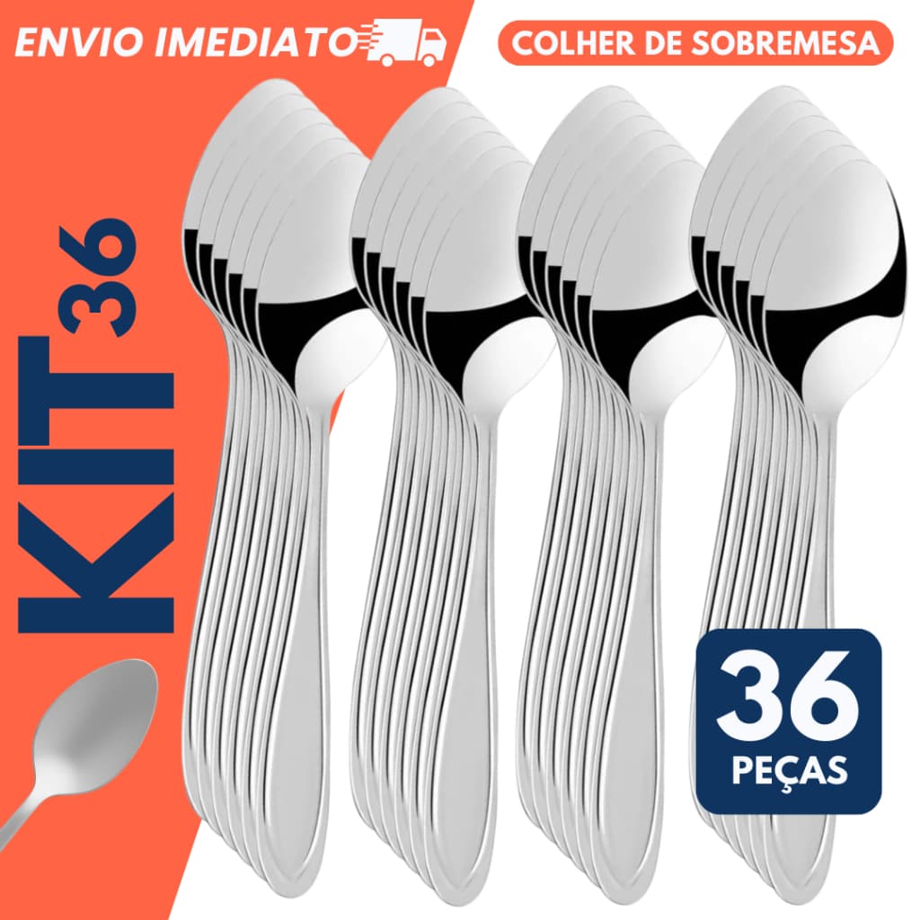 Kit 36 Colher de Sobremesa Inox Festa Buffet Reforçada Restaurante Fim de ano Ano Novo Ceia Natal