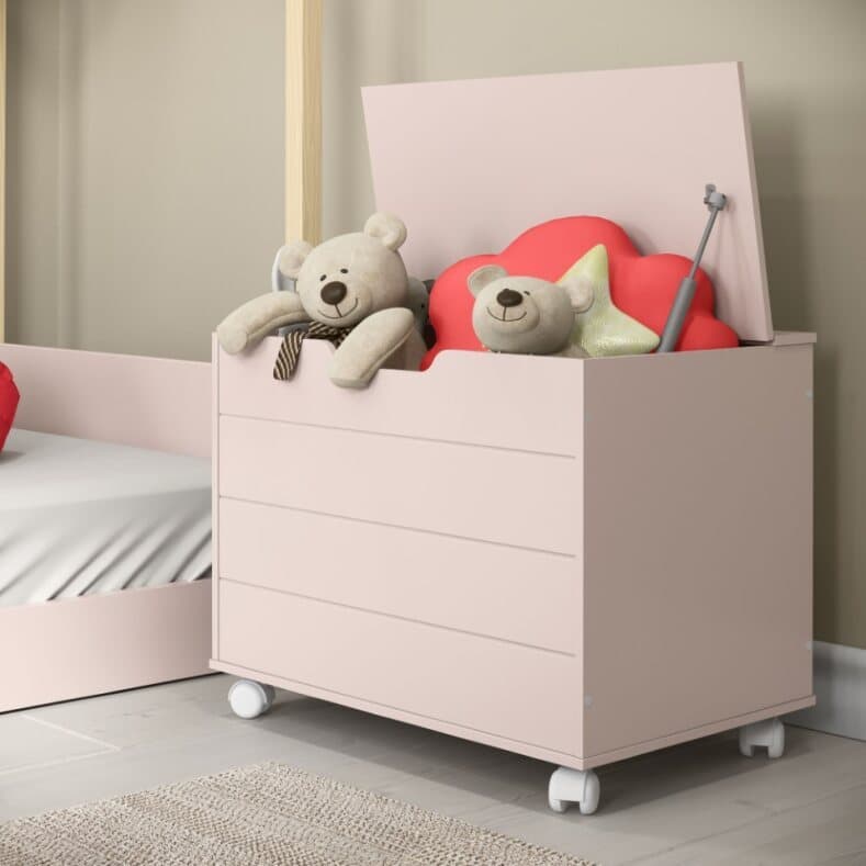 Baú Caixa Organizadora De Brinquedos Com Rodízios E Tampa Rose
