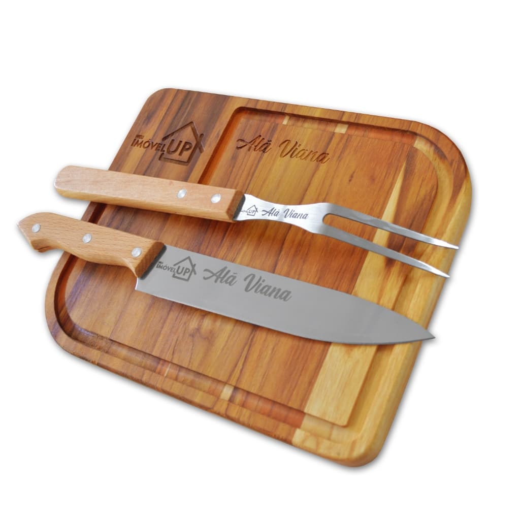 ENVIO IMEDIATO Mini Kit Tábua Faca Garfo Personalizado Para Churrasco com Logo e Nome Time Empresa Presente Dia dos Pais