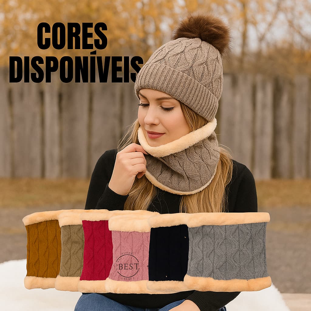 Kit Touca De Frio Unissex Gorro Forrada + Cachecol Inverno Unisex Pelinho