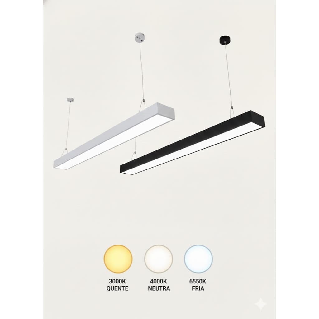 Luminária Pendente Quadrada – LED 3 Tons de Luz – Design Moderno – Branco/Preto