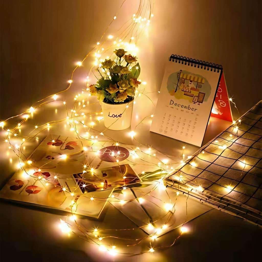 Cordão Fio de Fada LED 5 Metros Pisca-Pisca a Pilha Iluminação Decorativa para Natal Quarto e Festas