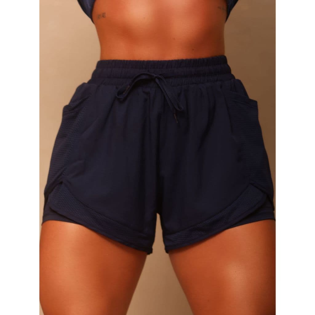 Short Duplo 2 em 1 Feminino Com Bolso Lateral Academia Fitness Esportivo Confortável Sem Transparência