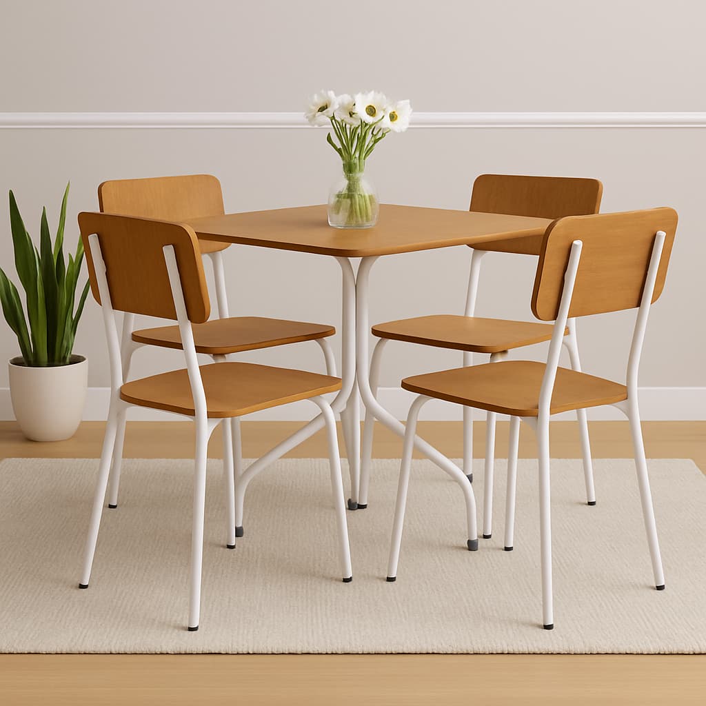 Mesa De Cozinha Jantar 4 Lugares Retrô Pés De Ferro Tampo MDF Delicada