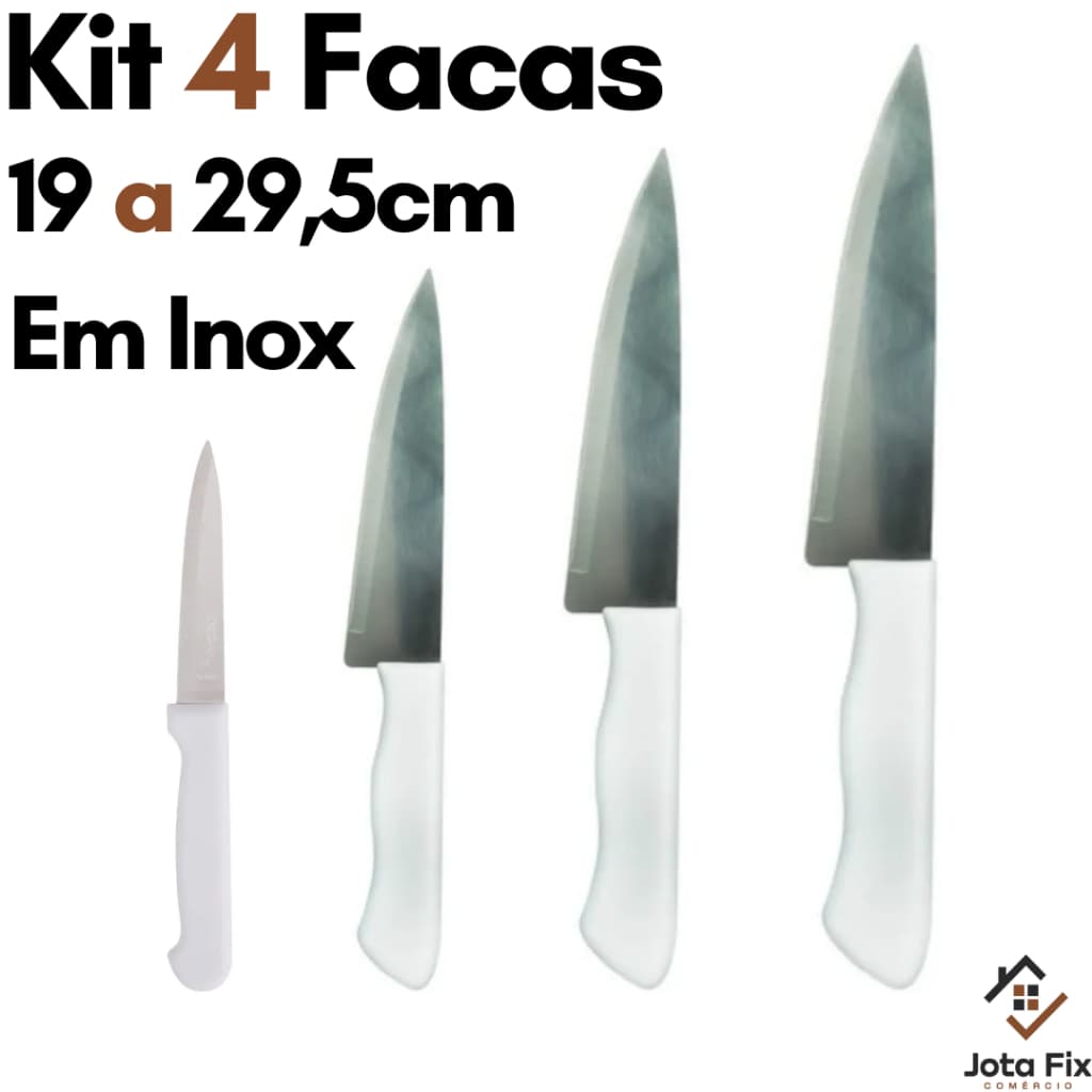 Jogo de Facas Aço Inox Cozinha Cabo Branco Kit Faqueiro Conjunto Facas para Carne Legumes Kit Faca