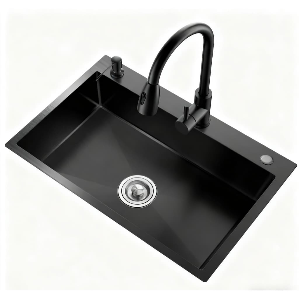 Pia de cozinha gourmet quadrada de aço inoxidável de luxo 60x45 acessórios (sem torneira)