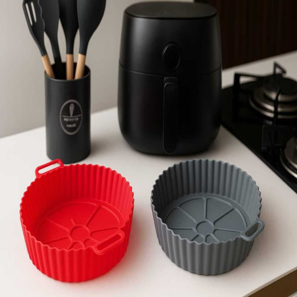 Forma Air fryer Redondo Antiaderente Cozimento  assadeira Fritadeira Protetor Forno