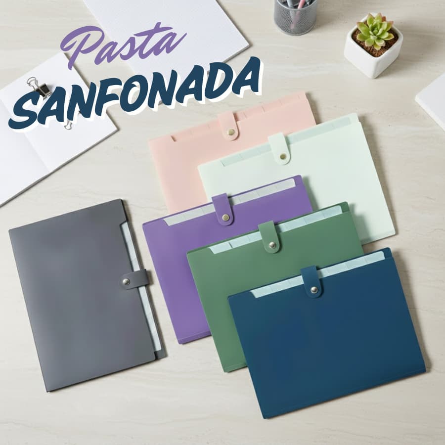 Pasta Sanfonada A4 Porta Arquivos 12 Divisórias Cores Sortidas