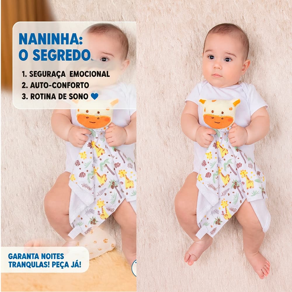 Naninha Girafa de Pelúcia + Paninho de Boca + Porta-Chupeta para Bebê Toque Suave Roupa de bebe