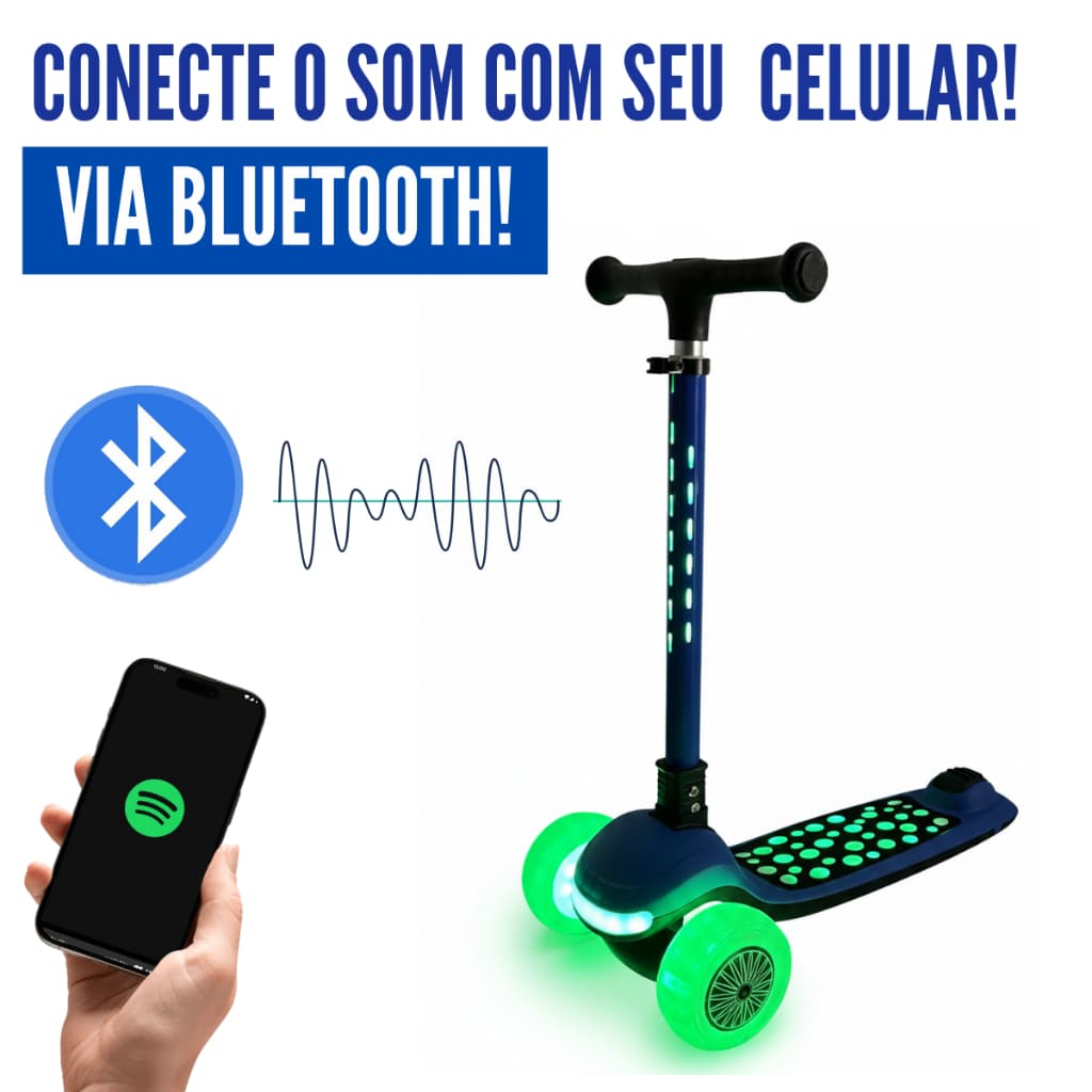 Patinete Joy Infantil LED Brilhante Suporta 80kg com Musical via Bluetooth Altura  Ajustável JYA