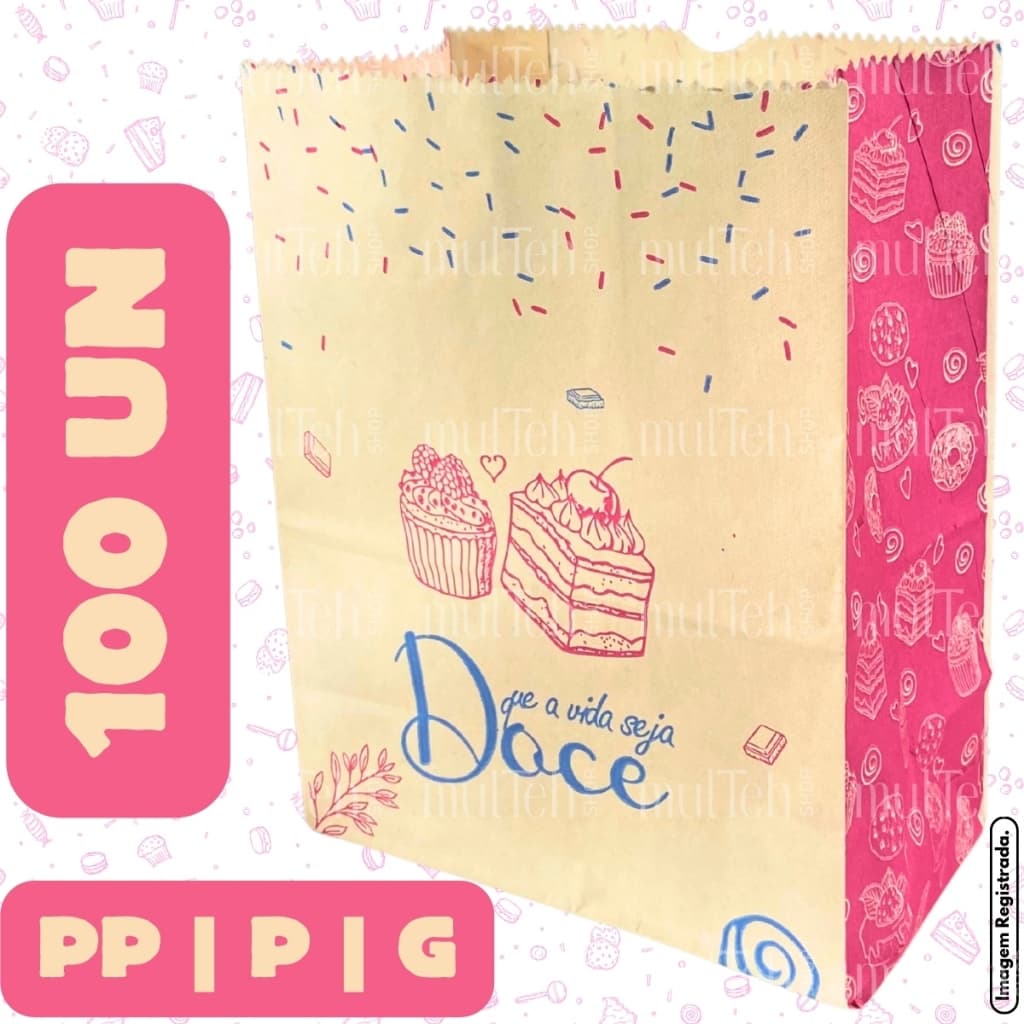 100 Saco Kraft SOS PP P G Para Delivery Doce Doceria Docinhos Cookies Açaí Pequeno Grande