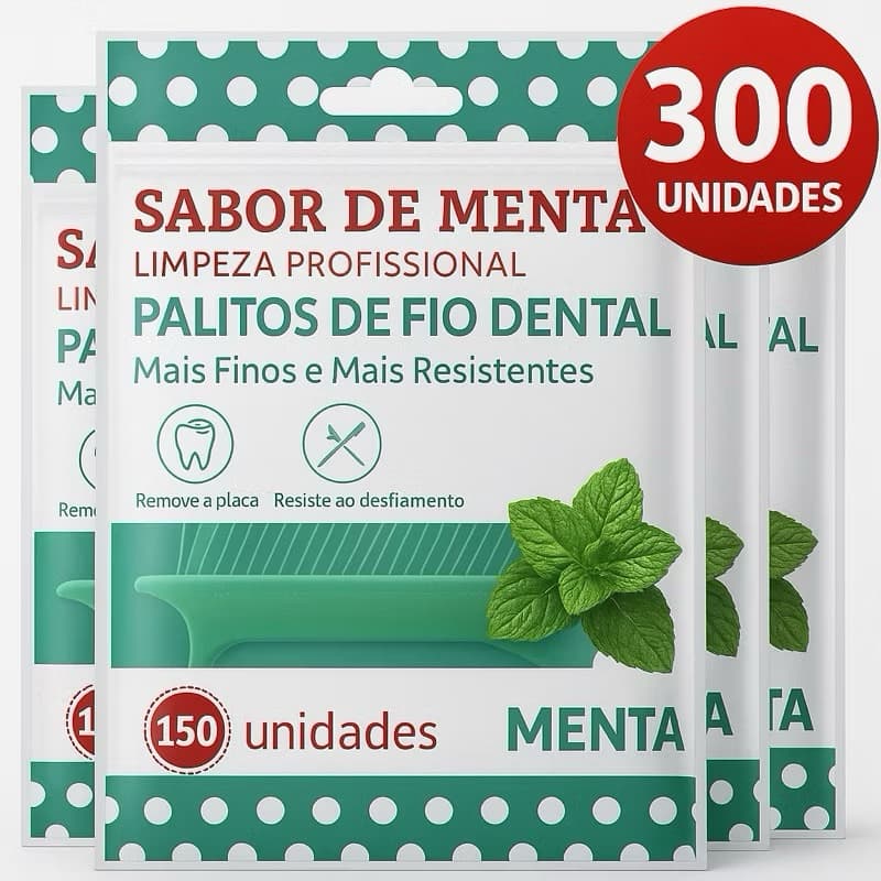 300 Unidades Flosser Fio Dental Adulto Gosto de Menta Ultra Fino Portátil